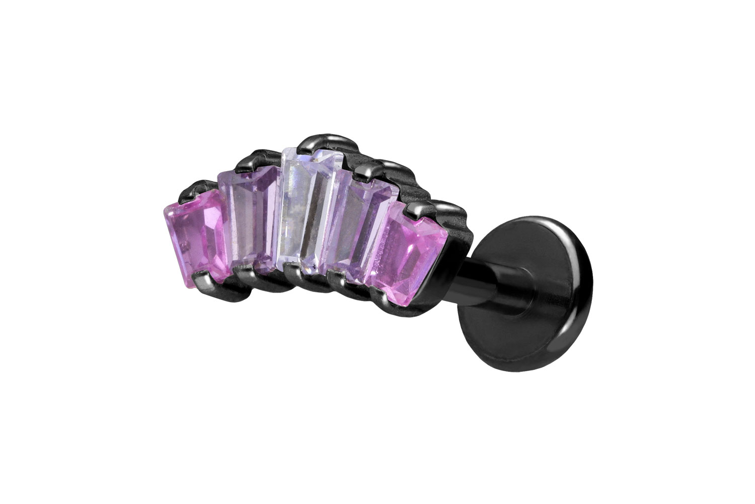 Titan Labret Piercing mit Push Fit 5 EINGEFASSTE KRISTALLRECHTECKE